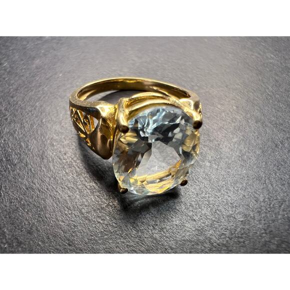 Vintage 14K Gold Aquamarine Solitaire Ring Filigree Statement Size 7 - Picture 8 of 16